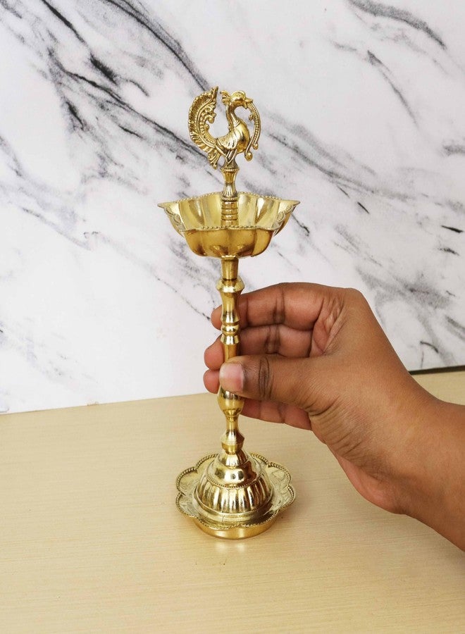 Spillbox مصباح زيتي تقليدي من النحاس الأصفر على شكل طاووس من Spillbox | مصباح زيتي للطقوس الدينية | مصباح زيتي للطقوس الدينية المنزلية | مصباح زيتي للمعابد | هدايا ديكور [الوزن: 285 غرام] - مصباح زيتي من Star KV - Image 4